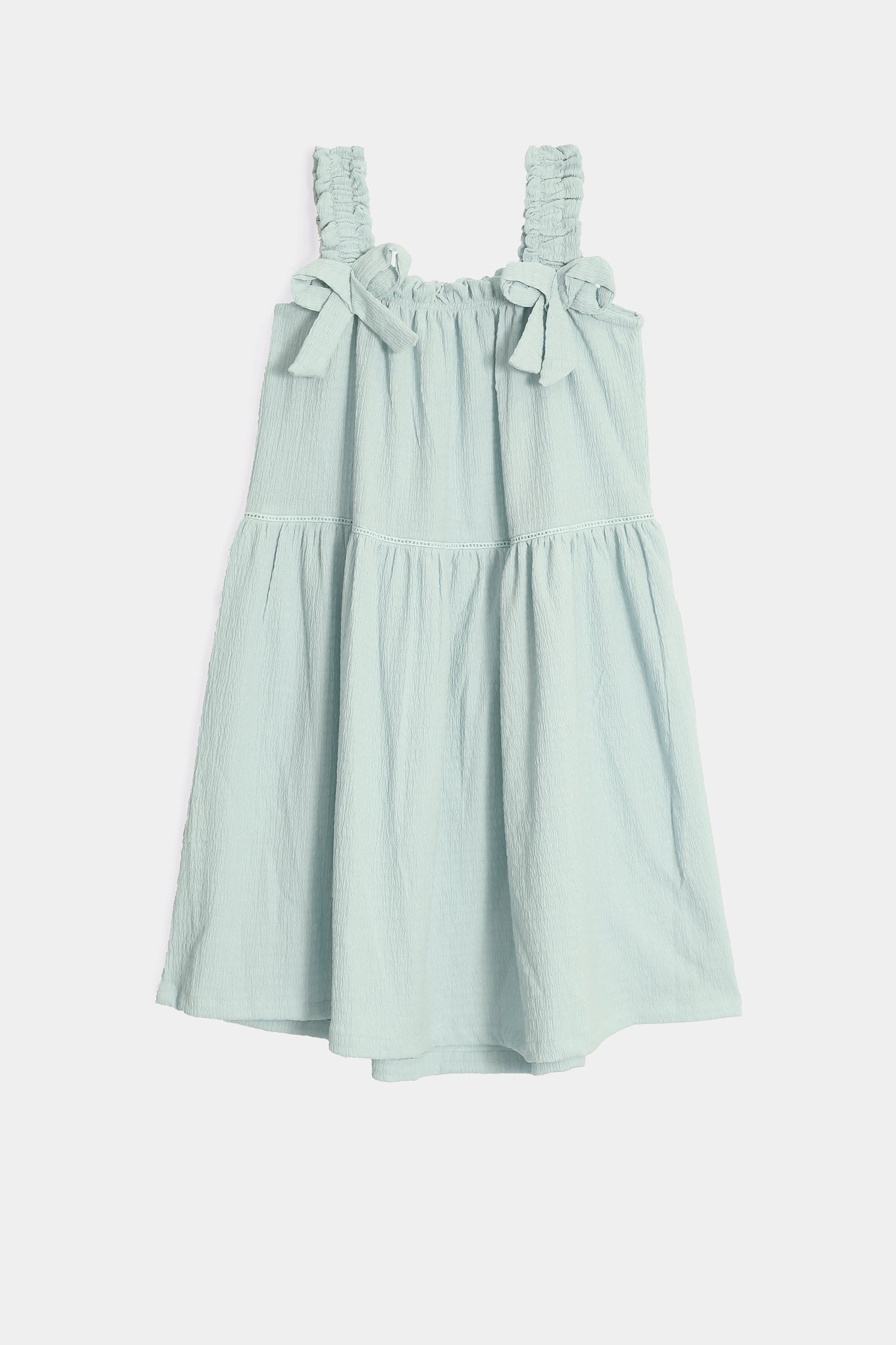 Textured Dress With Bowknots - Cougar Clothing