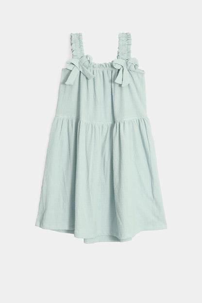 Textured Dress With Bowknots - Cougar Clothing