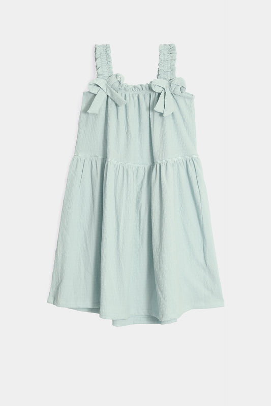 Textured Dress With Bowknots - Cougar Clothing