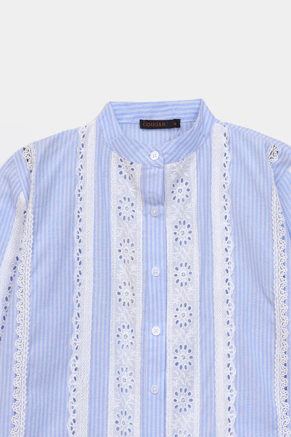 Striped Lace-Detailed Top - Cougar Clothing