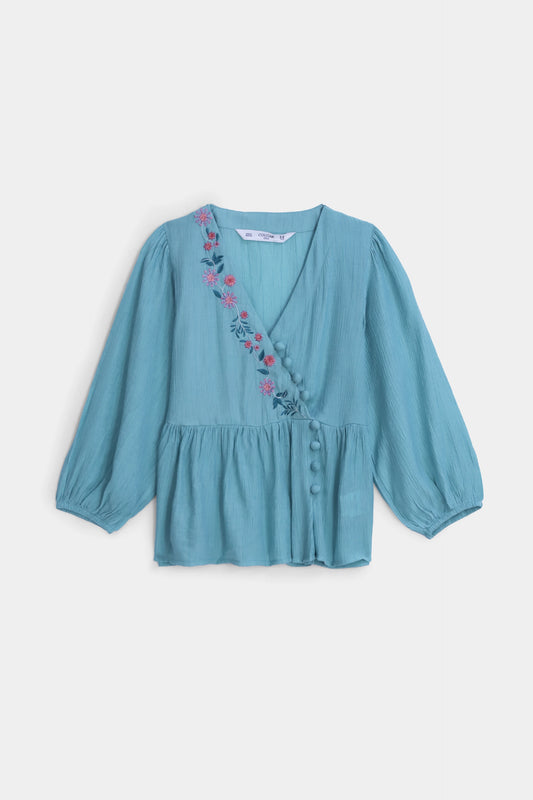Embroidered V-Neck Top - Cougar Clothing