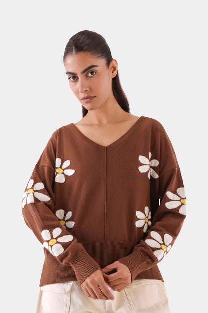 Daisy Jacquard Knit Sweater - Cougar Clothing