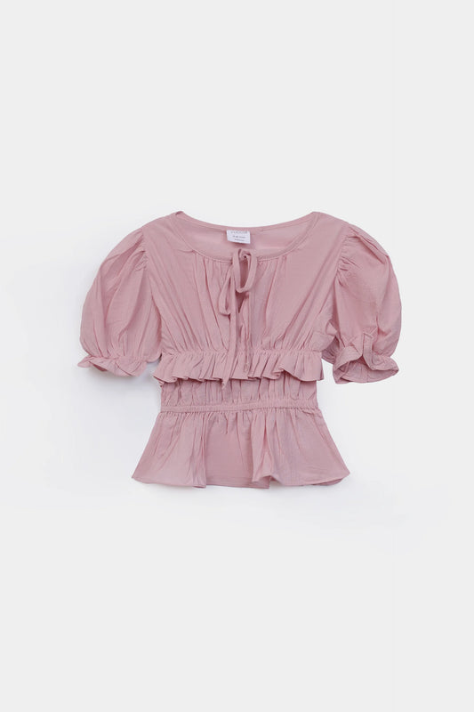 Ruffled Blouse With Drawstring - Cougar Clothing