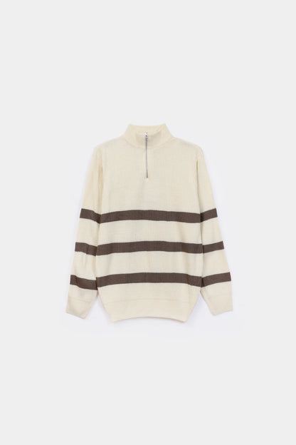 Quarter Zip Striped Sweater - Cougar Clothing
