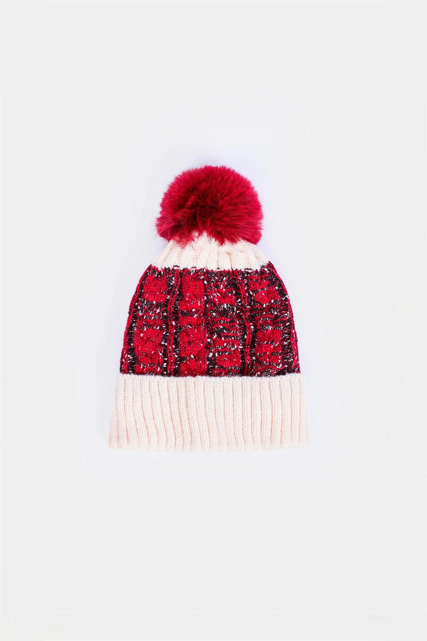 Patterned Knit Pom-Pom Beanie - Cougar Clothing