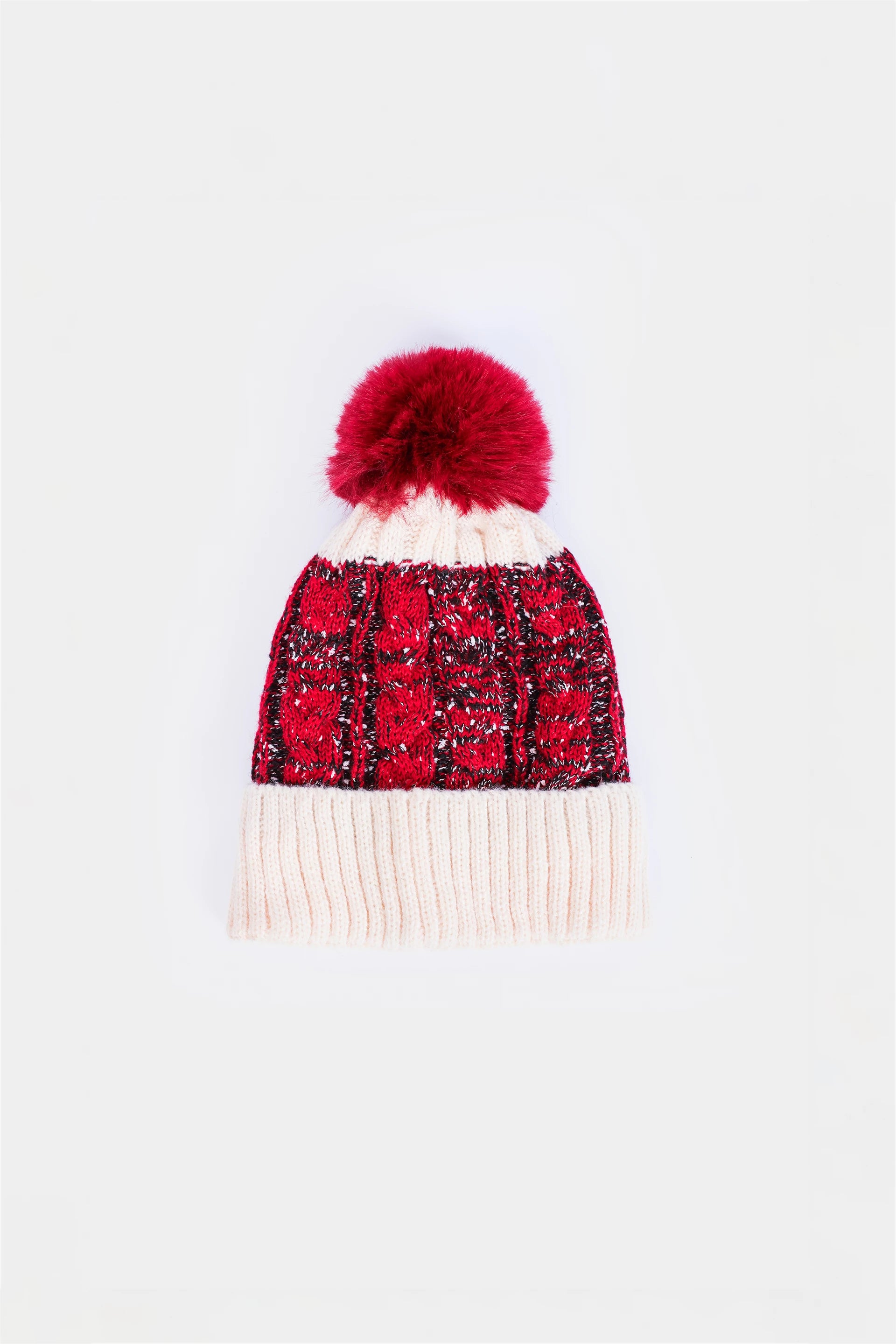 Patterned Knit Pom-Pom Beanie - Cougar Clothing