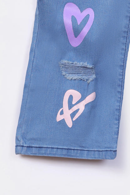 Straight Fit Ripped Graphic Jeans - Cougar Clothing