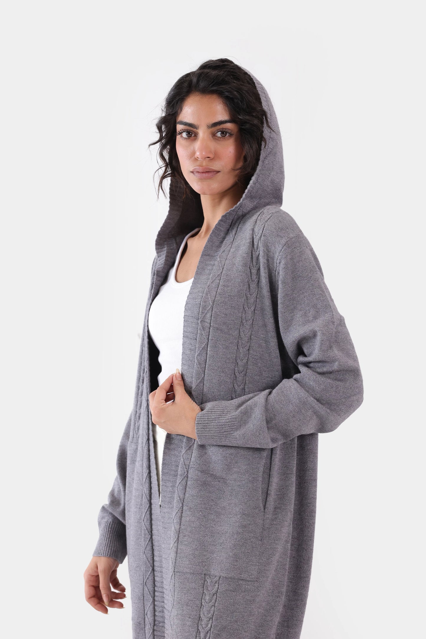 Hooded Fine Gauge Knit Cardigan - Cougar Clothing