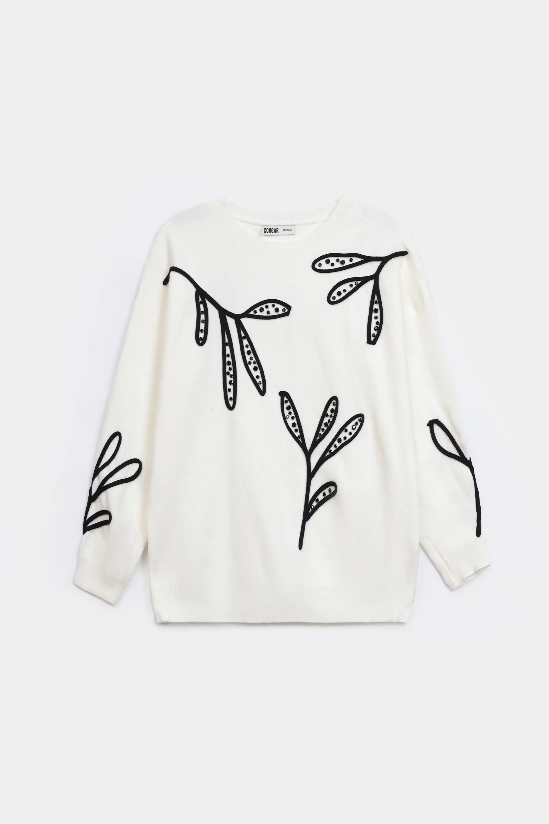 Leaf Embroidered Knit Sweater - Cougar Clothing