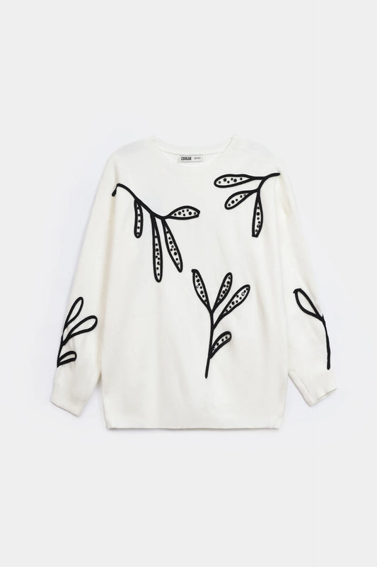 Leaf Embroidered Knit Sweater - Cougar Clothing