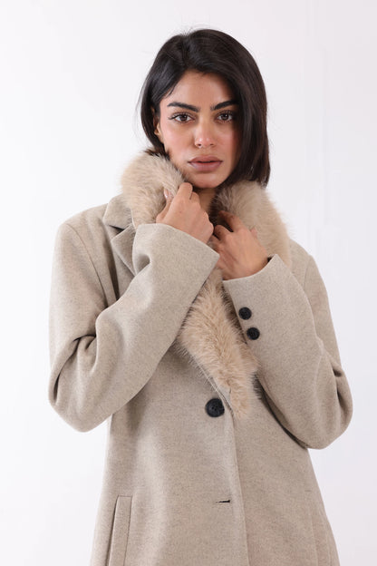 Long Coat With Detachable Faux Fur - Cougar Clothing