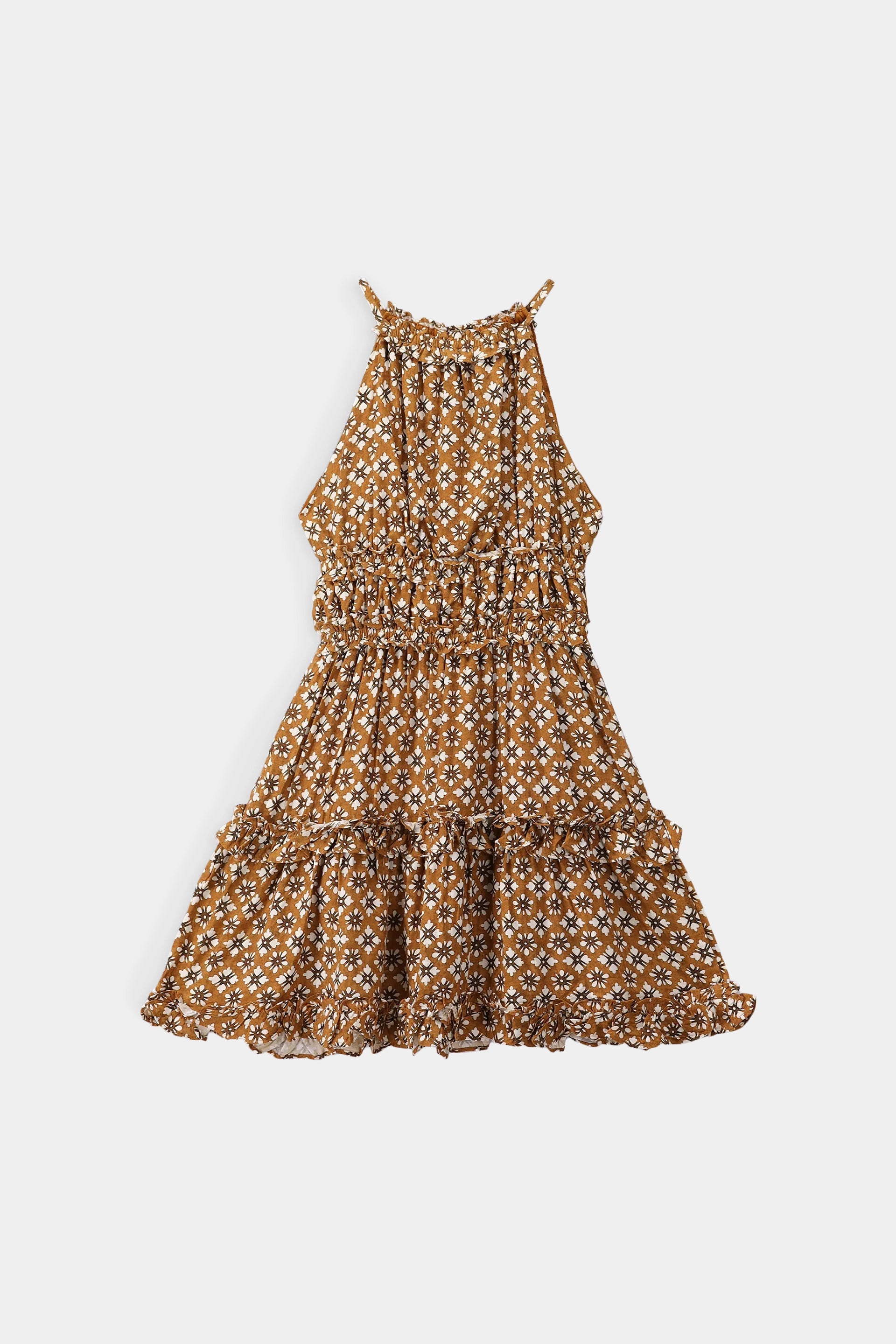 Sleeveless Ruffled Printed Dress - Cougar Clothing