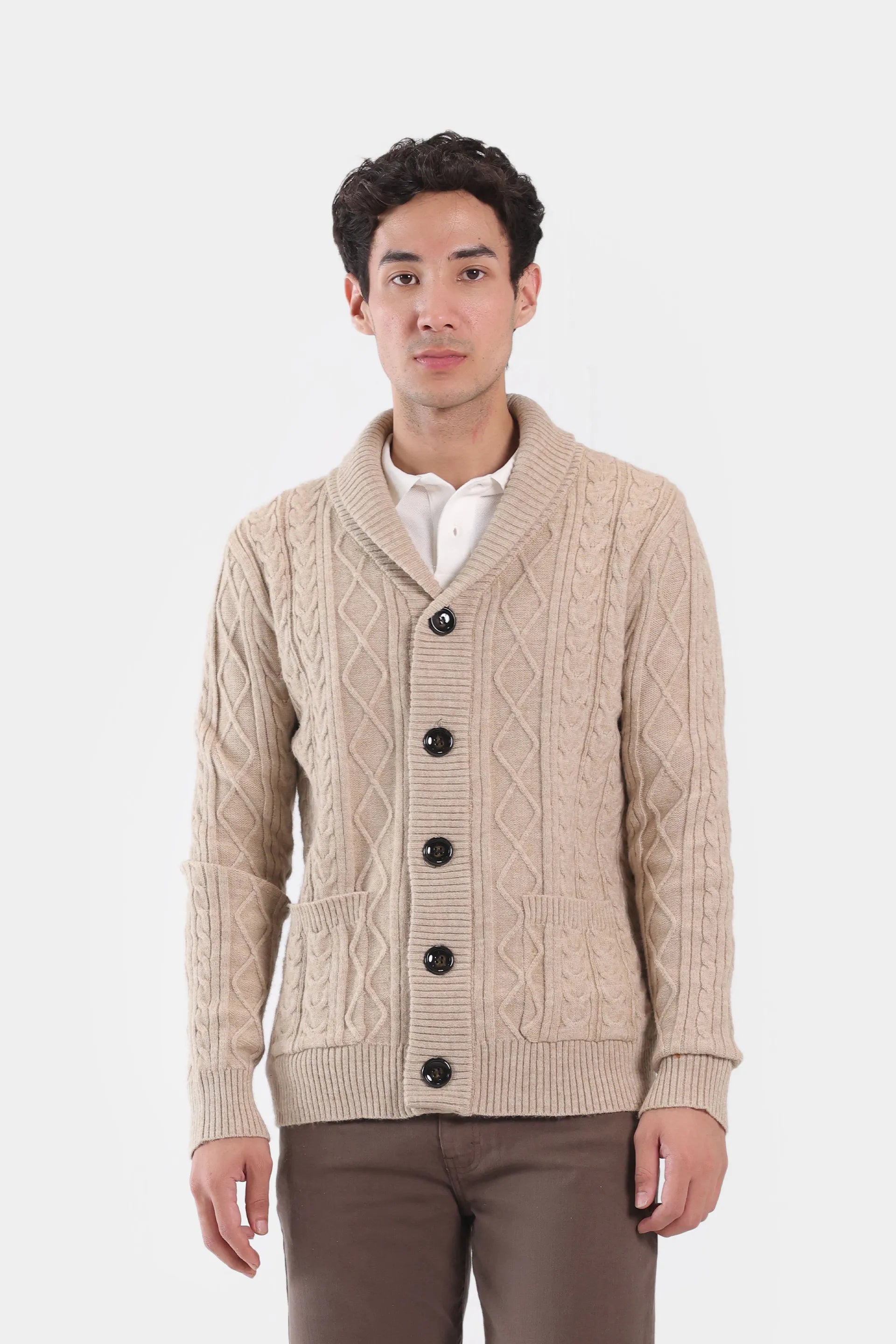 Cable Knit Shawl Collar Cardigan - Cougar Clothing