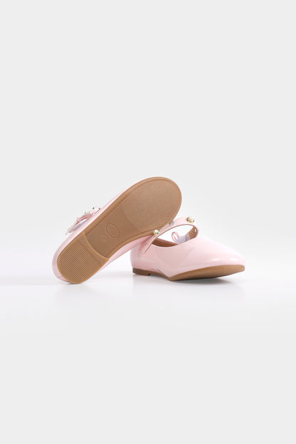 Glossy Ballet Flats With Embellished Strap - Cougar Clothing
