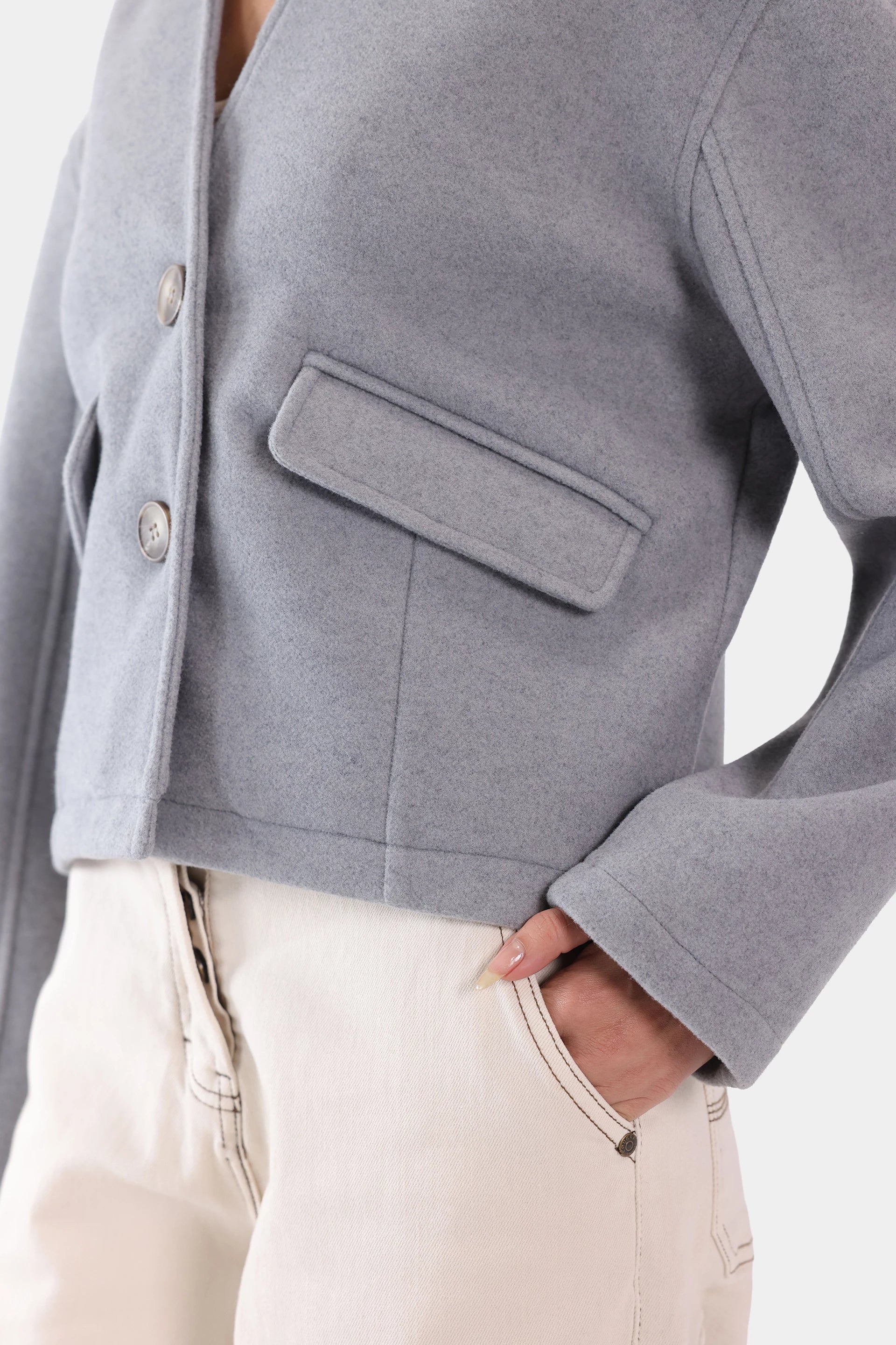 Wool Blend Faux Pocket Coat - Cougar Clothing