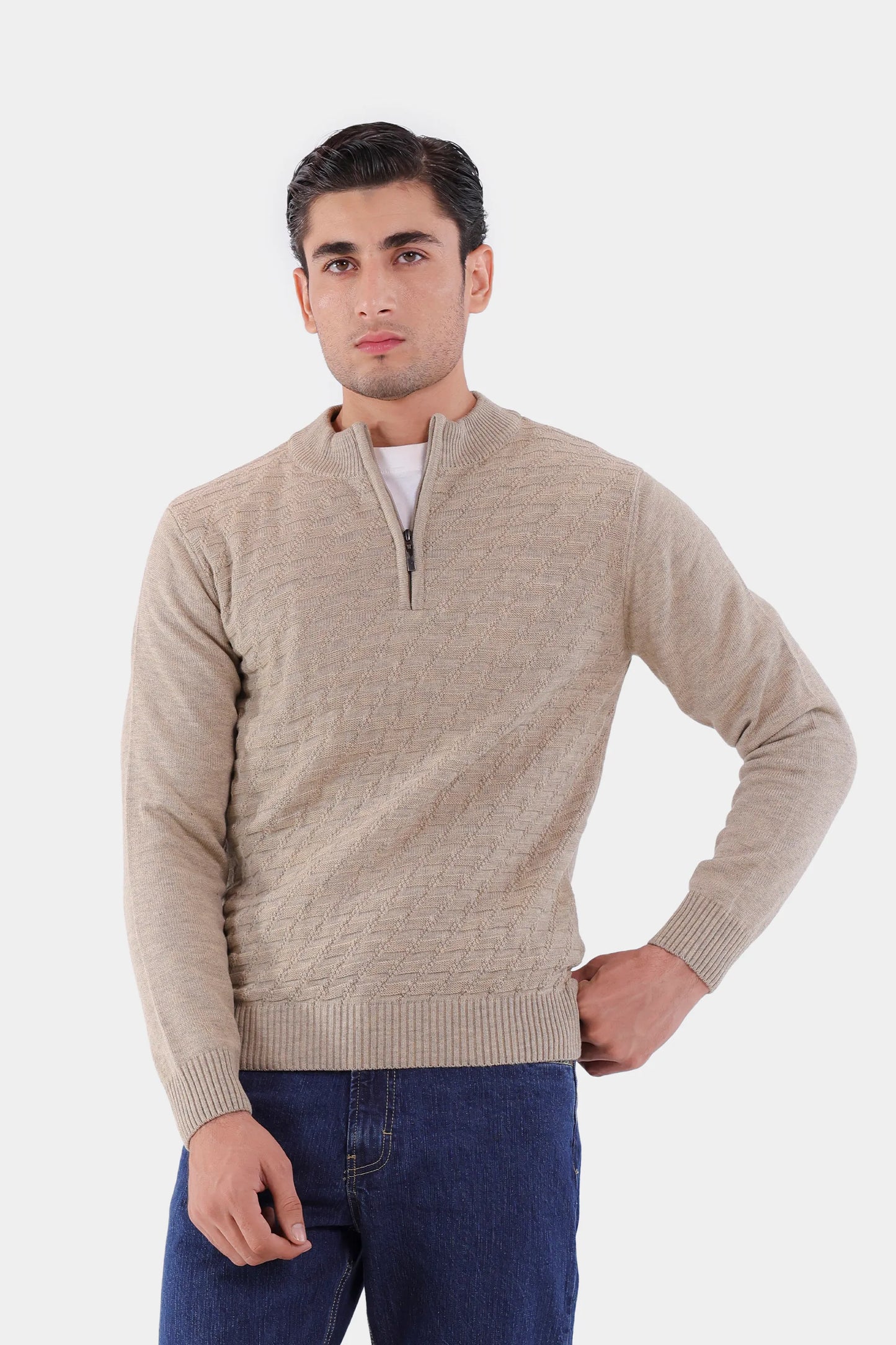 Textured Quarter Zip Sweater - Cougar Clothing