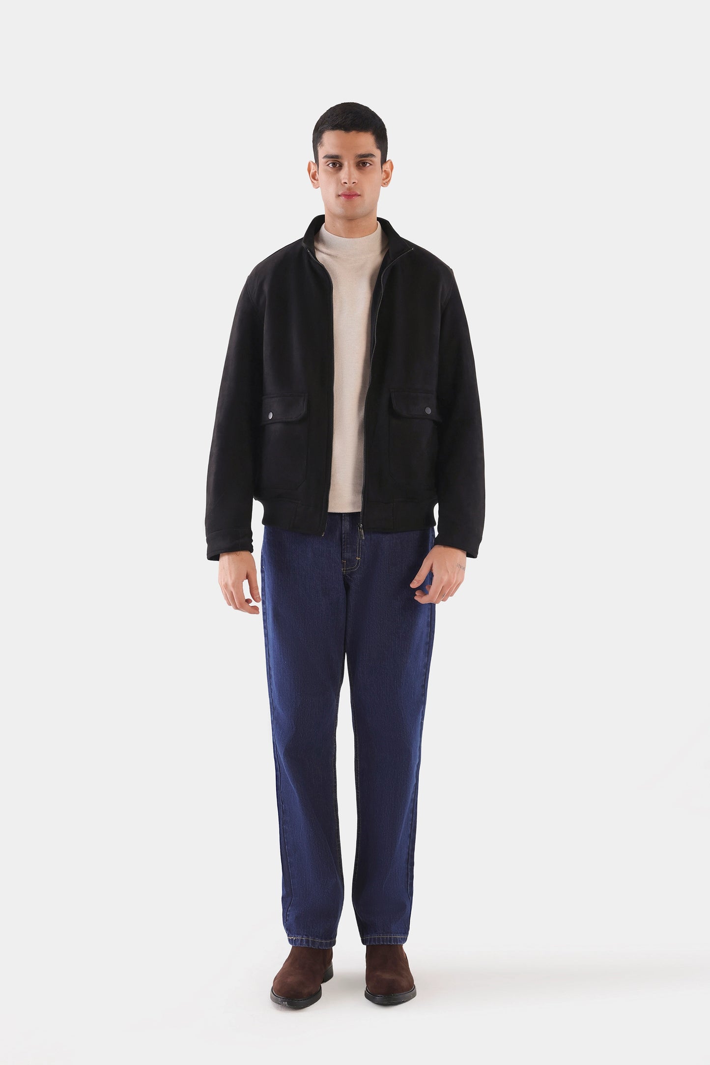 Faux Suede Mock Neck Jacket - Cougar Clothing