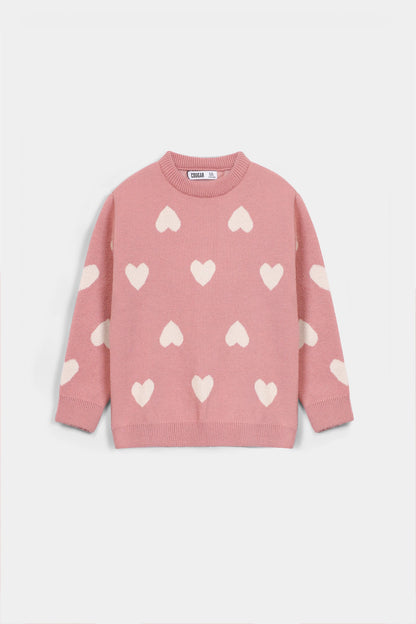 Heart Jacquard Knit Sweater - Cougar Clothing