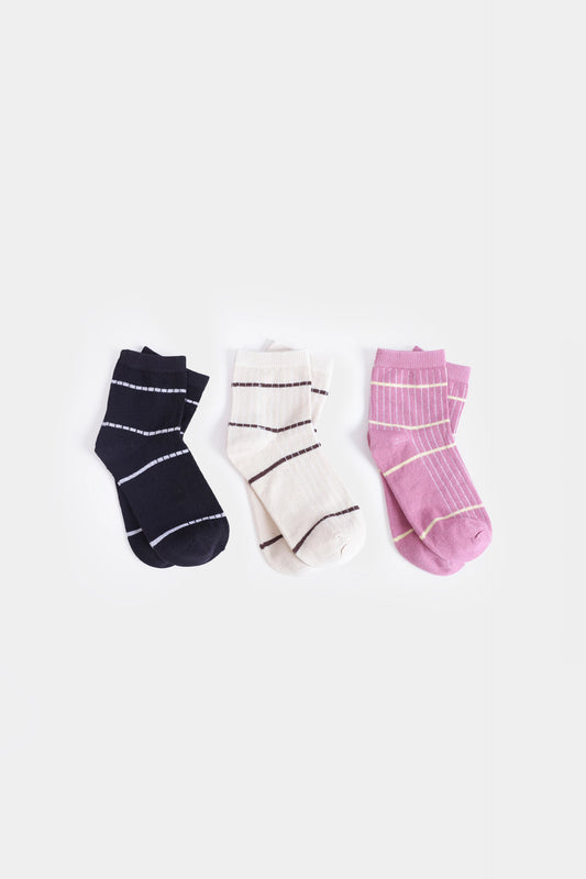 Pack of 3 Striped Short Crew Socks