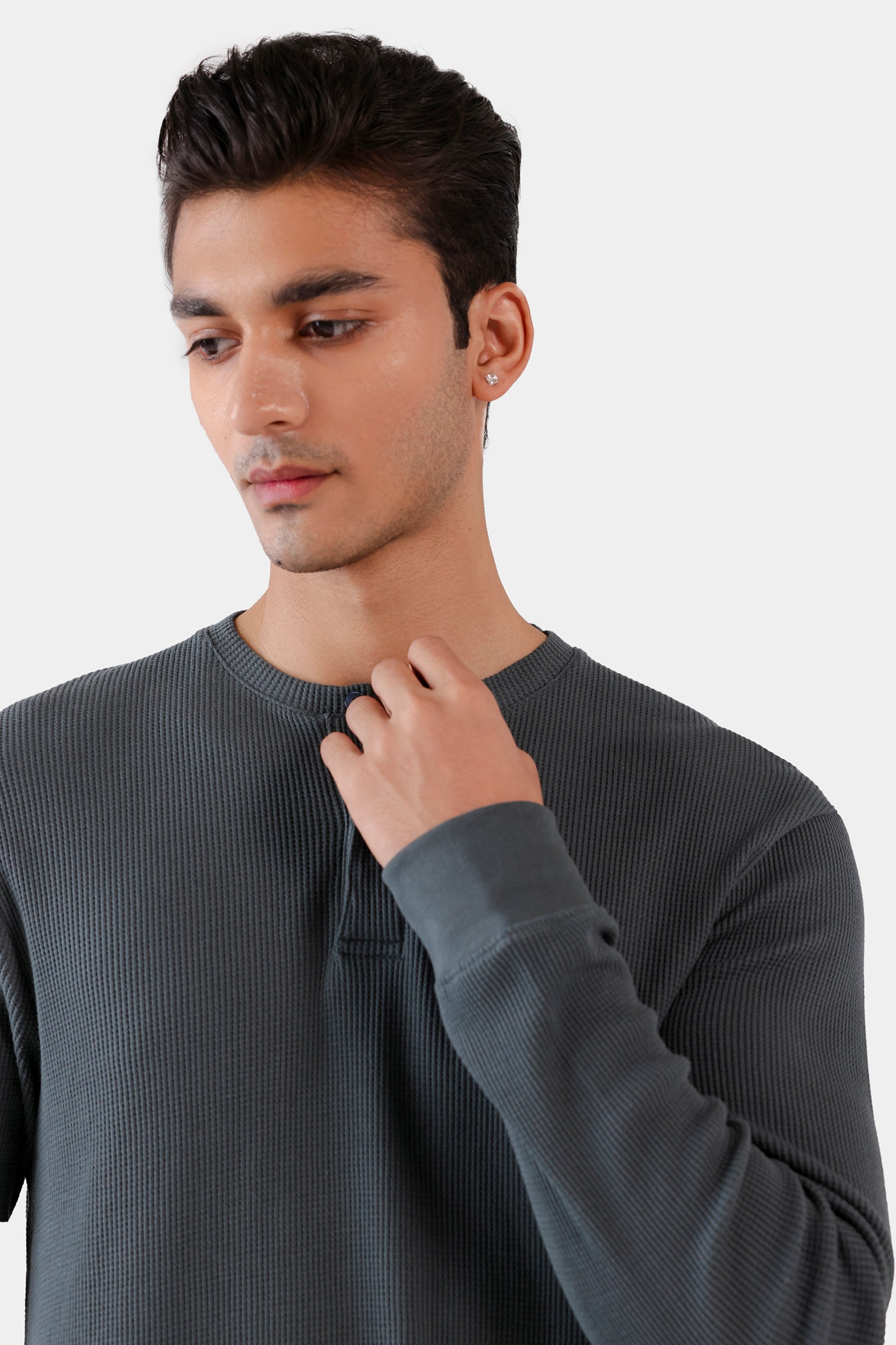 Waffle Knit Henley T-Shirt - Cougar Clothing