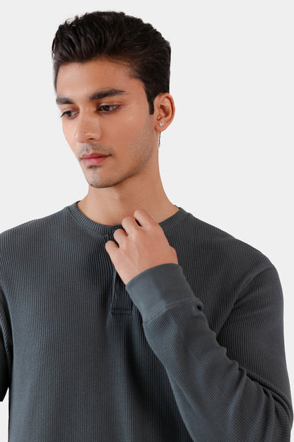 Waffle Knit Henley T-Shirt - Cougar Clothing