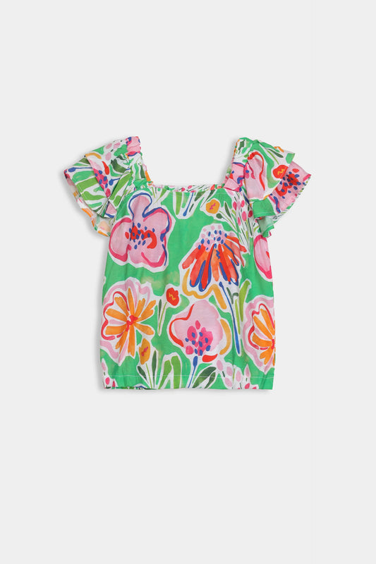 Printed Top With Ruffle Sleeves - Cougar Clothing