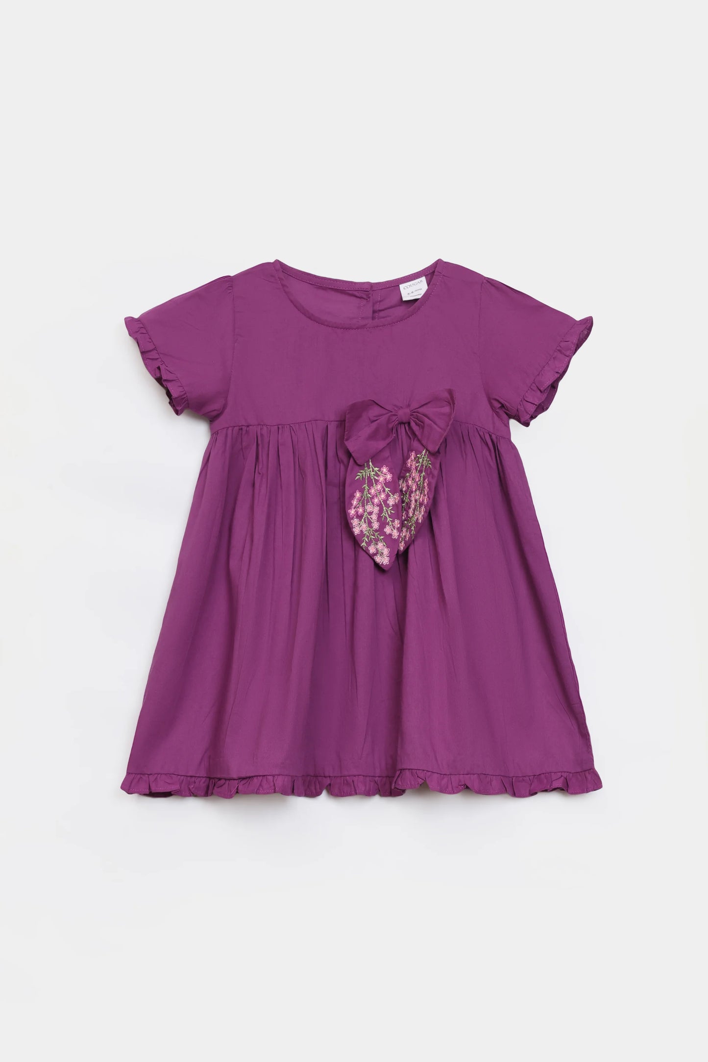 Dress With Embroidered Bow - Cougar Clothing