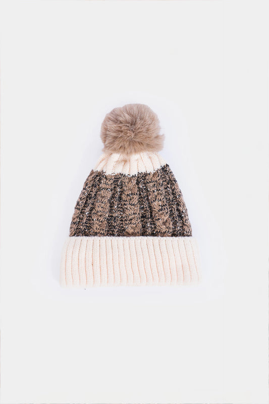 Patterned Knit Pom-Pom Beanie - Cougar Clothing