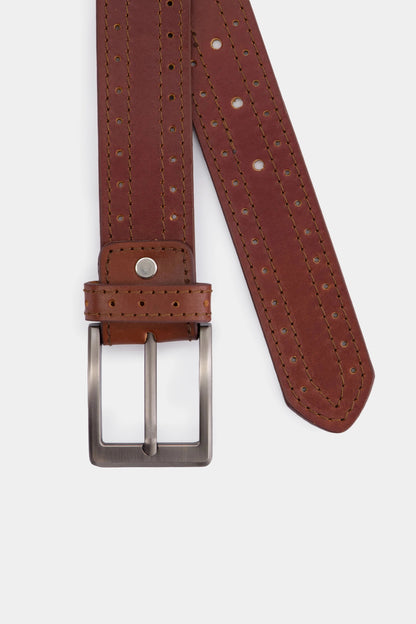 Leather Belt With Top Stitches - Cougar Clothing