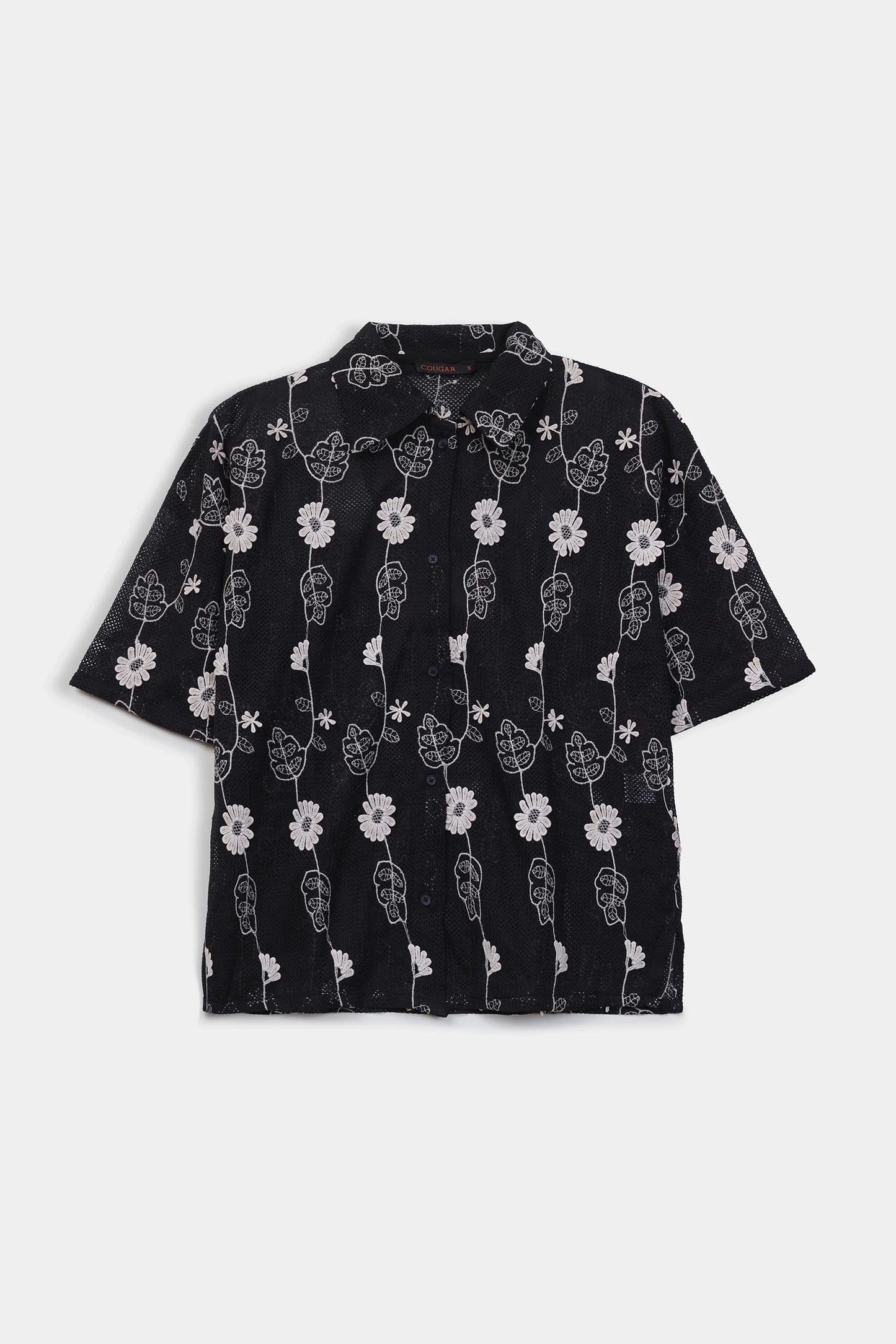 Embroidered Textured Net Shirt - Cougar Clothing