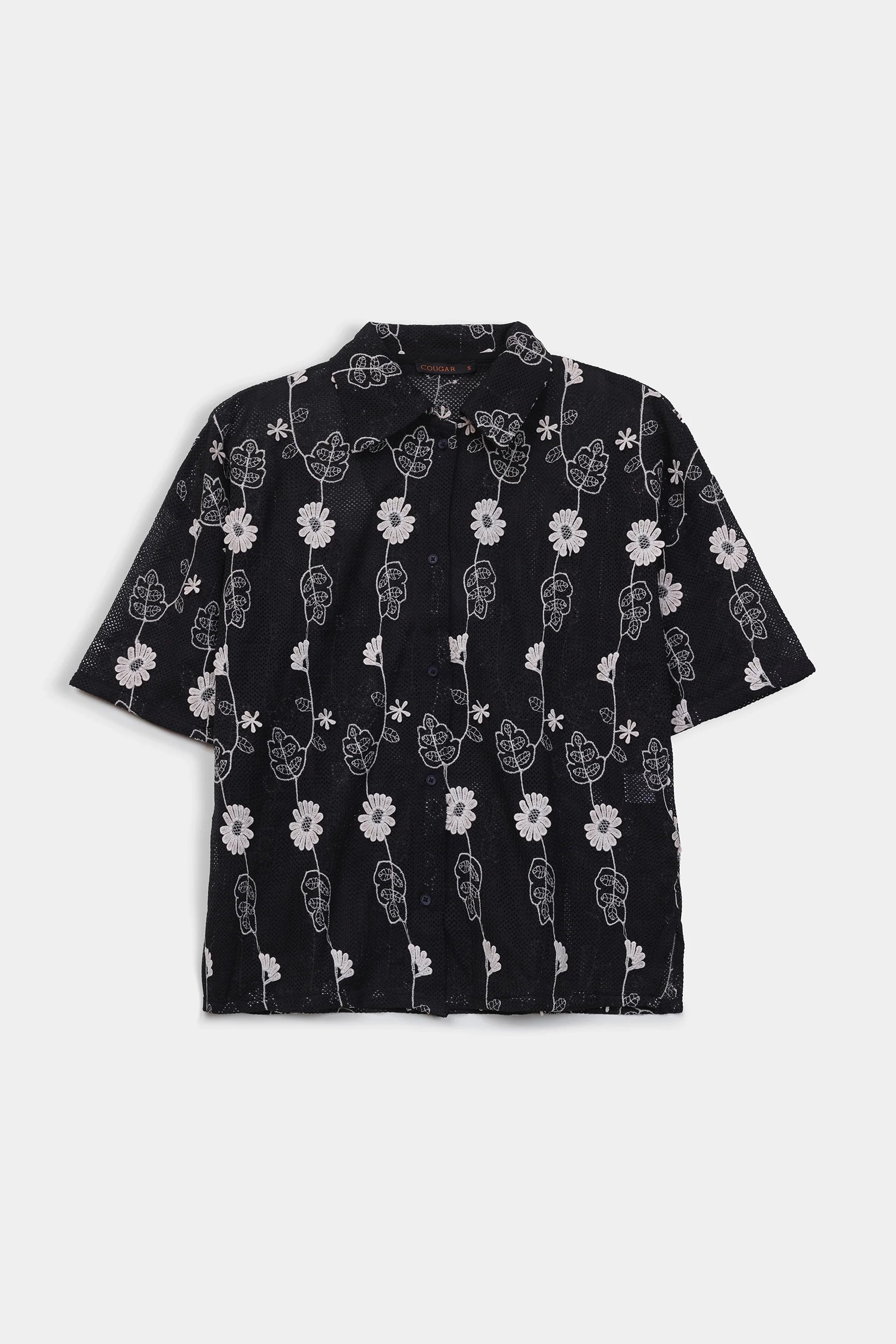 Embroidered Textured Net Shirt - Cougar Clothing