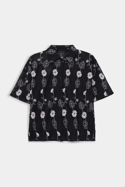 Embroidered Textured Net Shirt - Cougar Clothing