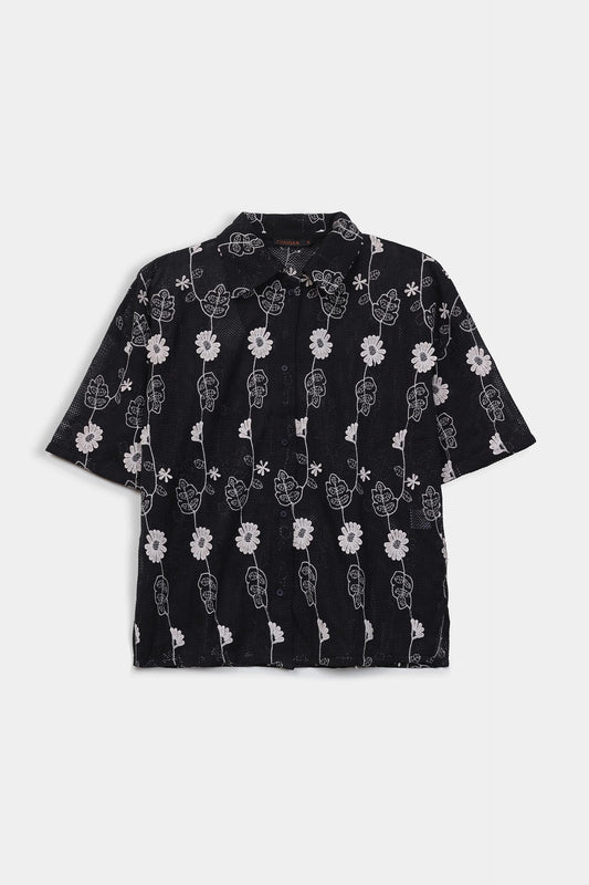 Embroidered Textured Net Shirt - Cougar Clothing