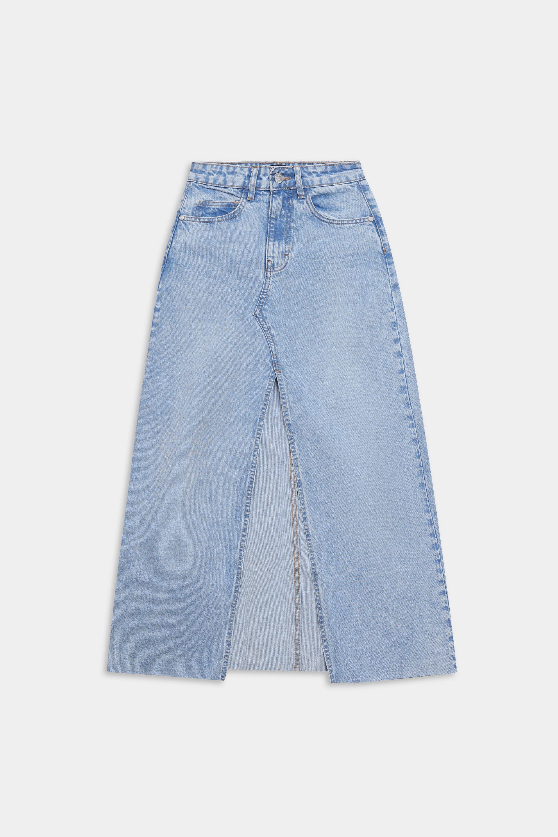 Denim Skirt With Front Slit - Cougar Clothing