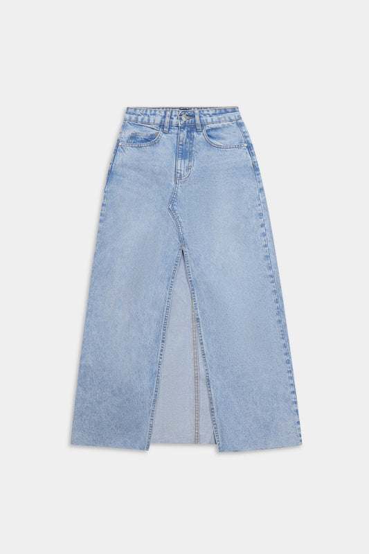 Denim Skirt With Front Slit - Cougar Clothing