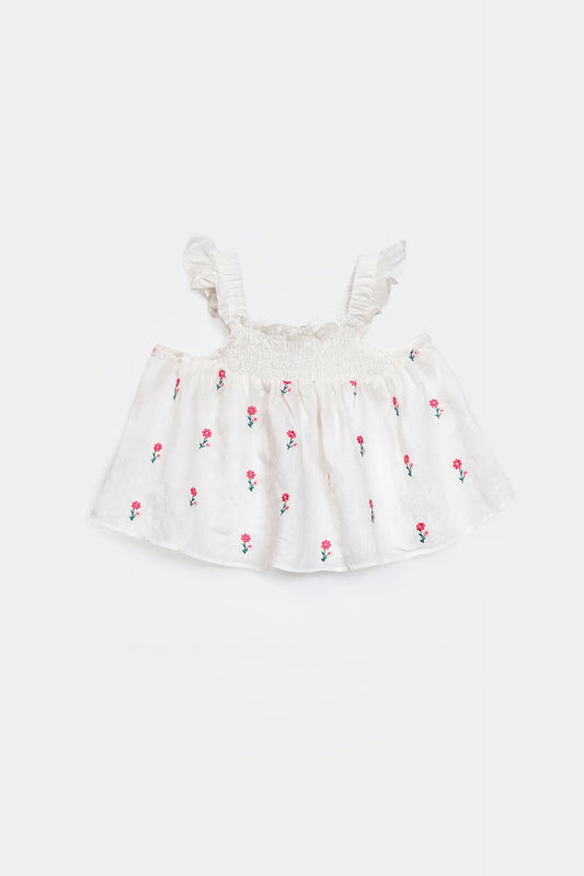 Embroidered Top With Ruffled Sleeves - Cougar Clothing