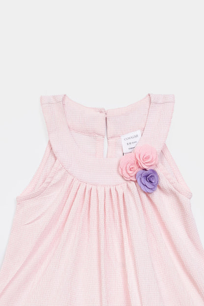 Textured Dress With Flowers - Cougar Clothing