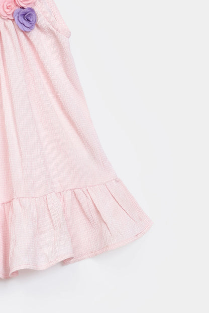Textured Dress With Flowers - Cougar Clothing