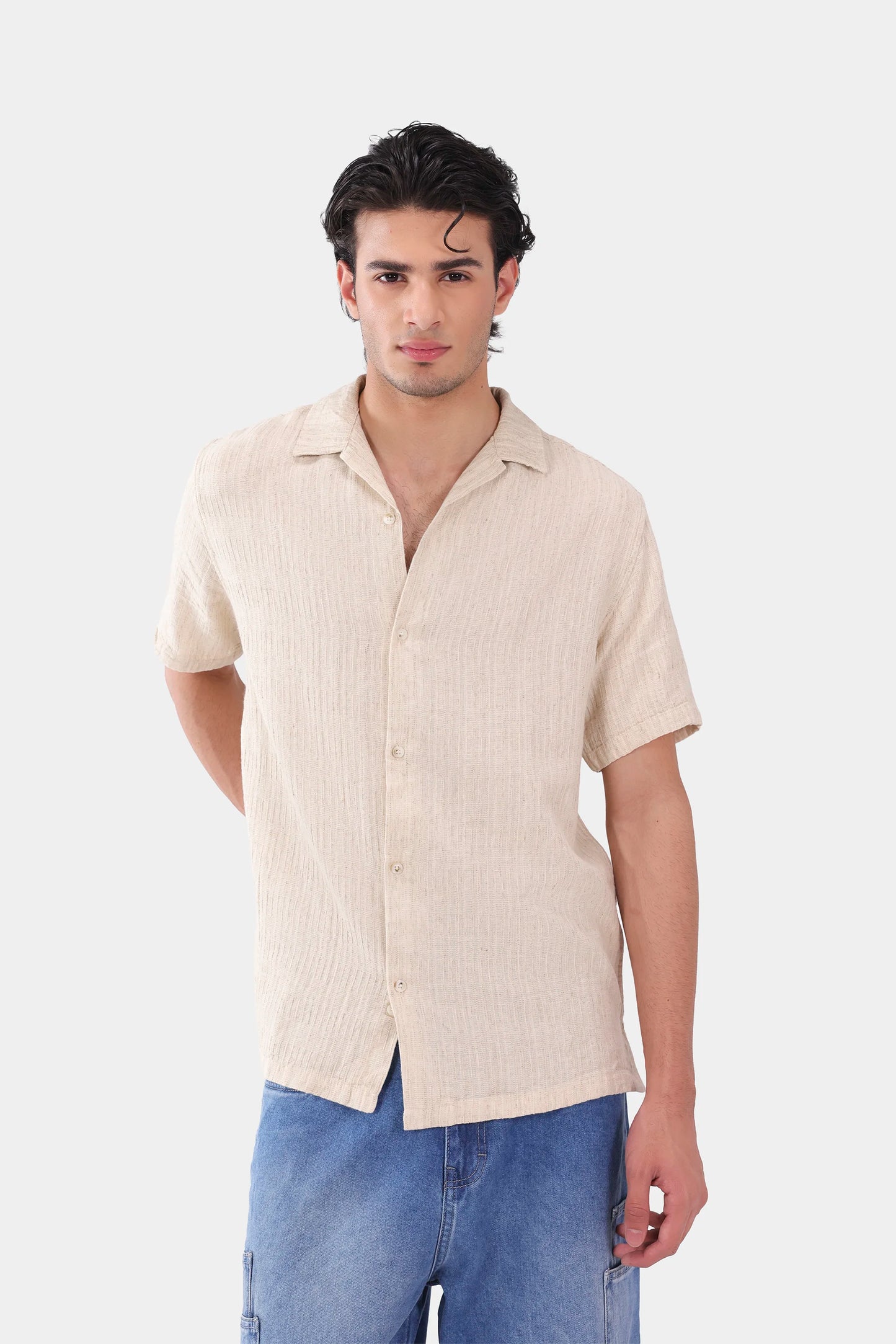 Textured Linen-Blend Shirt - Cougar Clothing