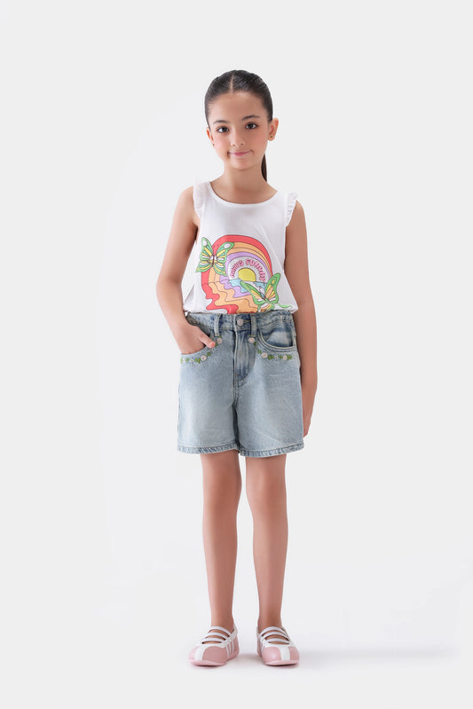 Embroidered Denim Shorts - Cougar Clothing