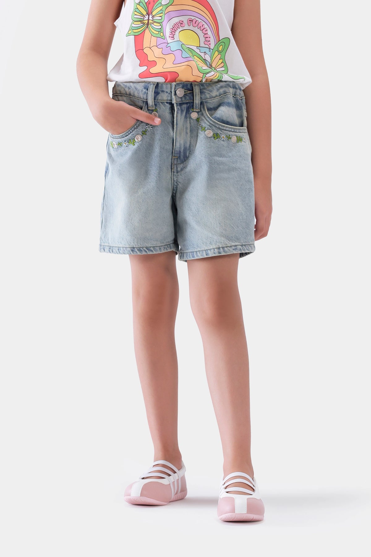 Embroidered Denim Shorts - Cougar Clothing