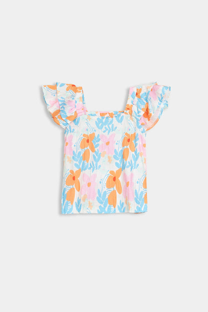 Printed Top With Ruffle Sleeves - Cougar Clothing