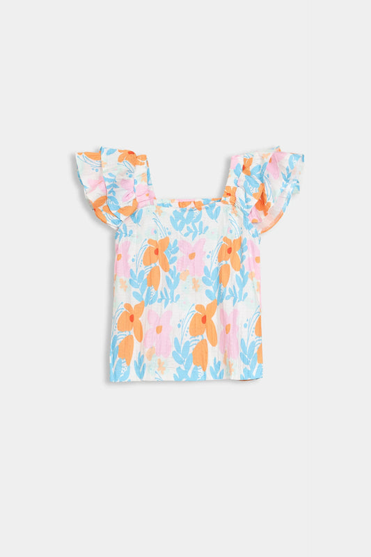 Printed Top With Ruffle Sleeves - Cougar Clothing