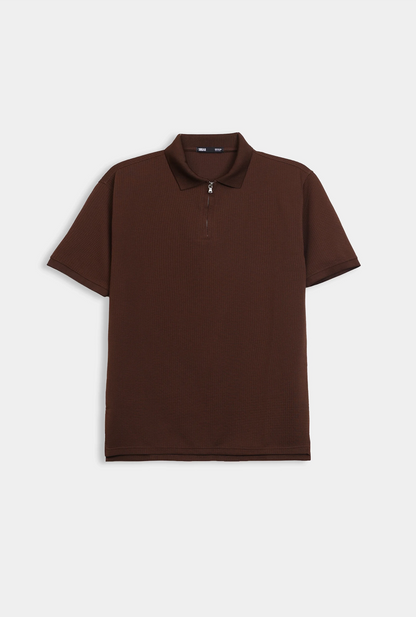 Waffle Knit Zipper Polo - Cougar Clothing