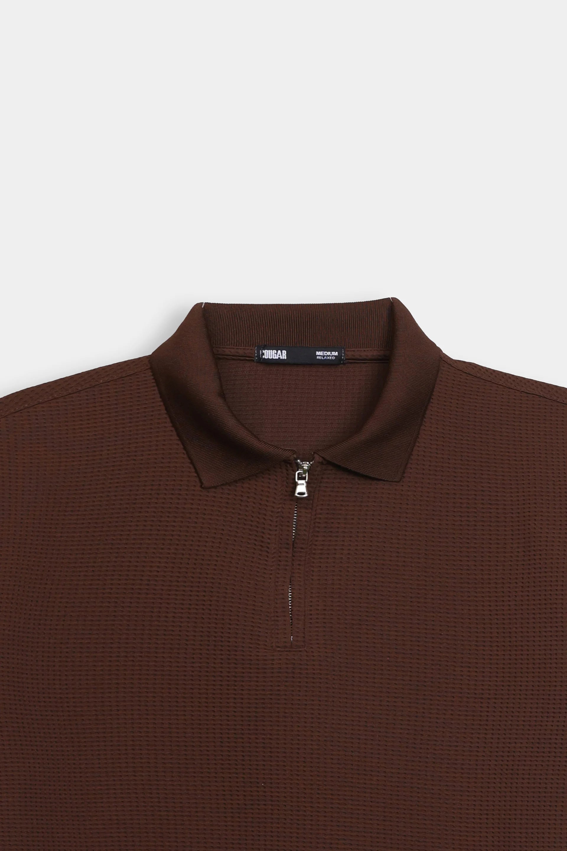 Waffle Knit Zipper Polo - Cougar Clothing