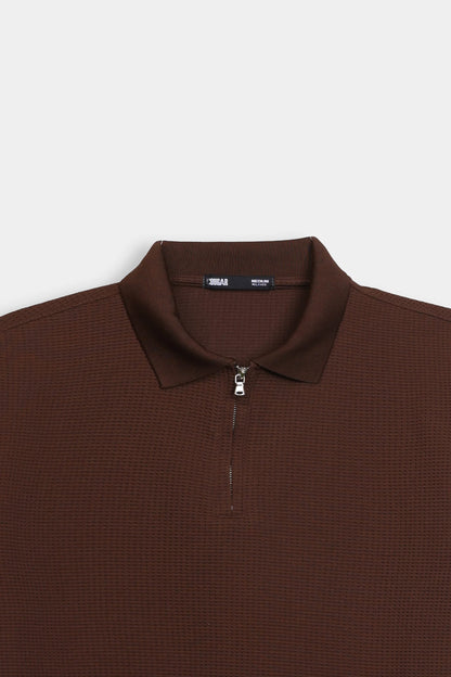 Waffle Knit Zipper Polo - Cougar Clothing