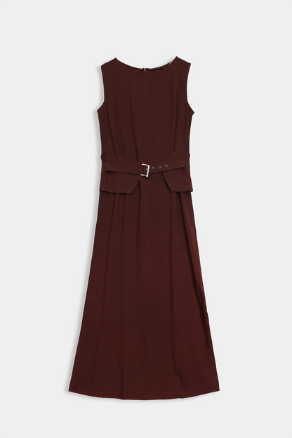 Long Dress With Waist Belt - Cougar Clothing