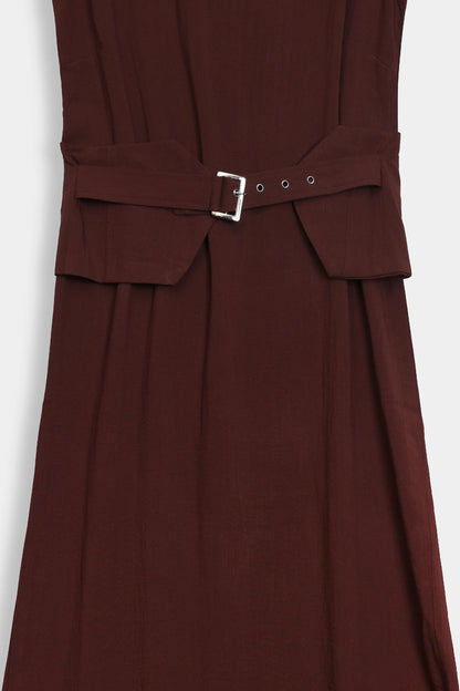 Long Dress With Waist Belt - Cougar Clothing