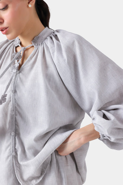 Top With Floral Drawstrings - Cougar Clothing