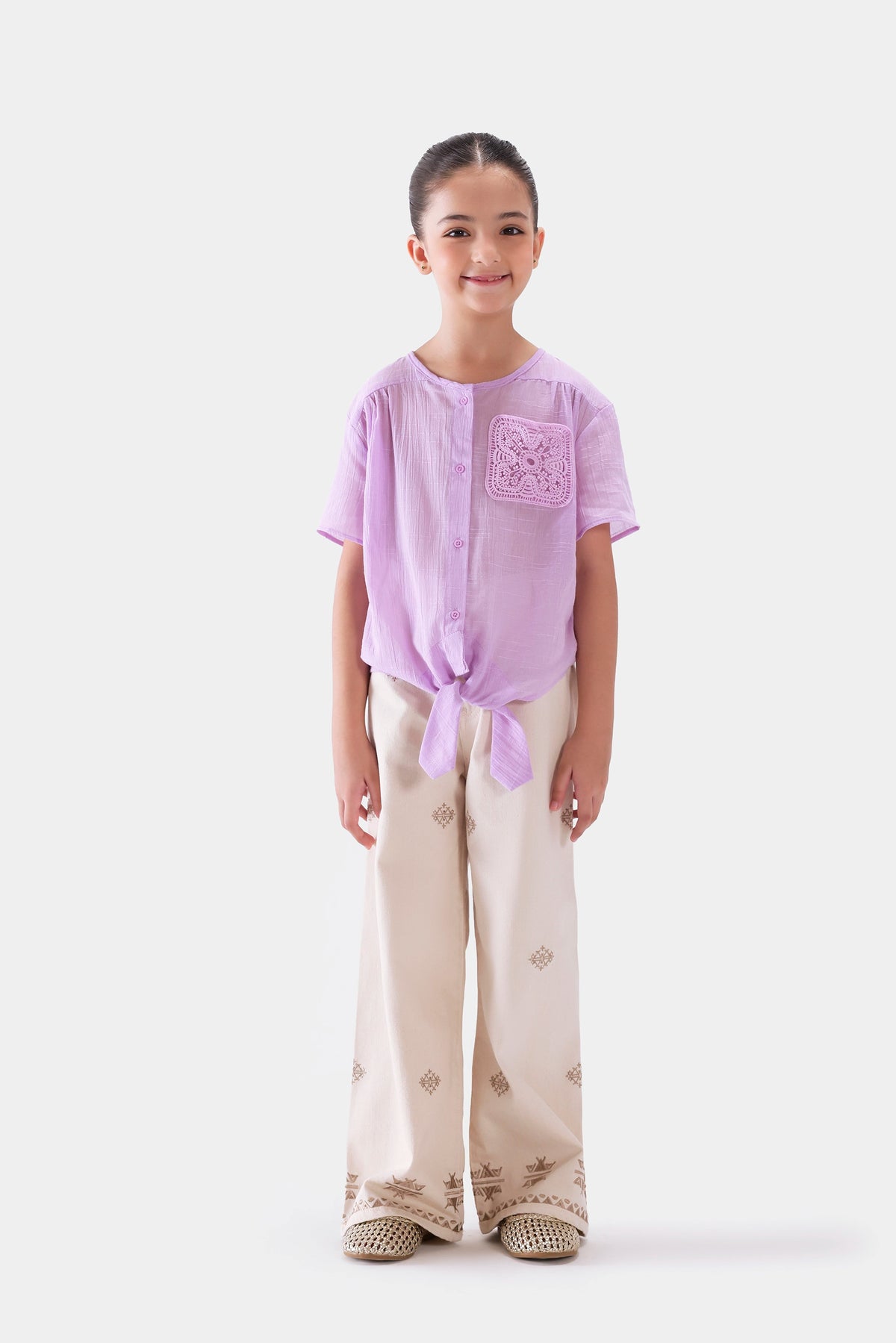 Front Tie Top With Crochet Pocket - Cougar Clothing